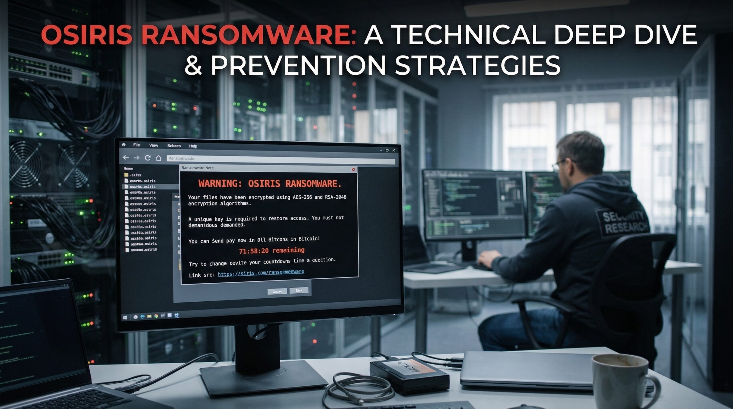 Digital visualization of EDR security shields shattering against Osiris ransomware 2026